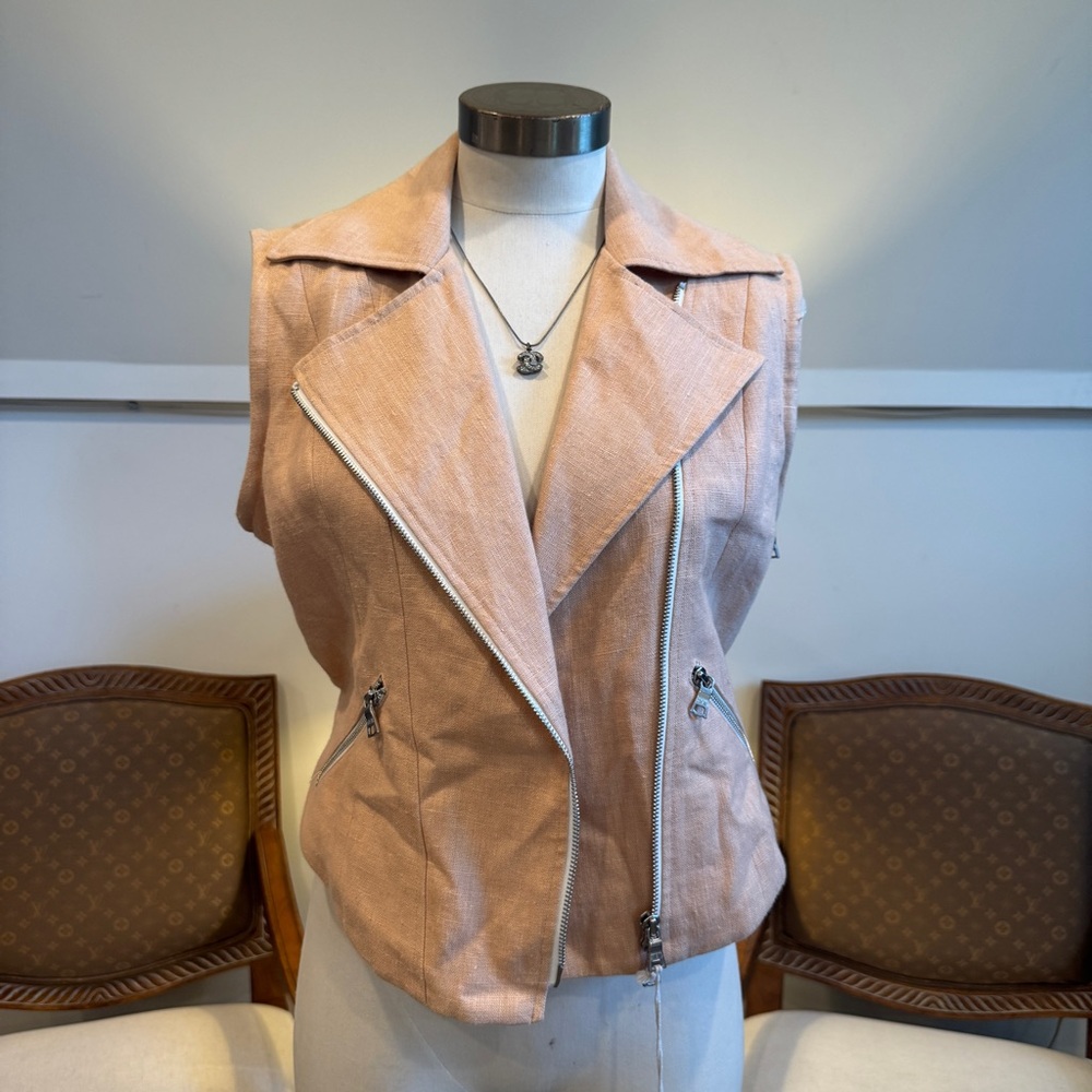 NWT Veronica Beard Pink Linen Moto Jacket - Picture 8 of 14